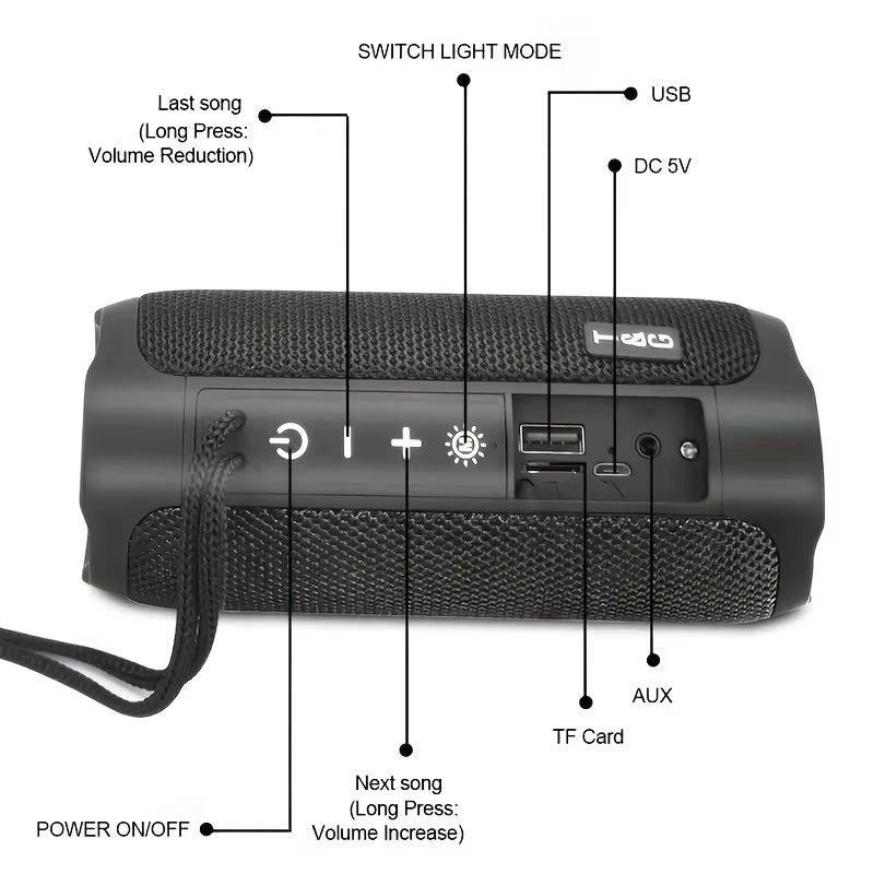 TG227 Waterpro with Lamp Outdoor Portable Upright Wireless Compatible Speaker Music Player Support USB/ TF/ FM Radio Music Party