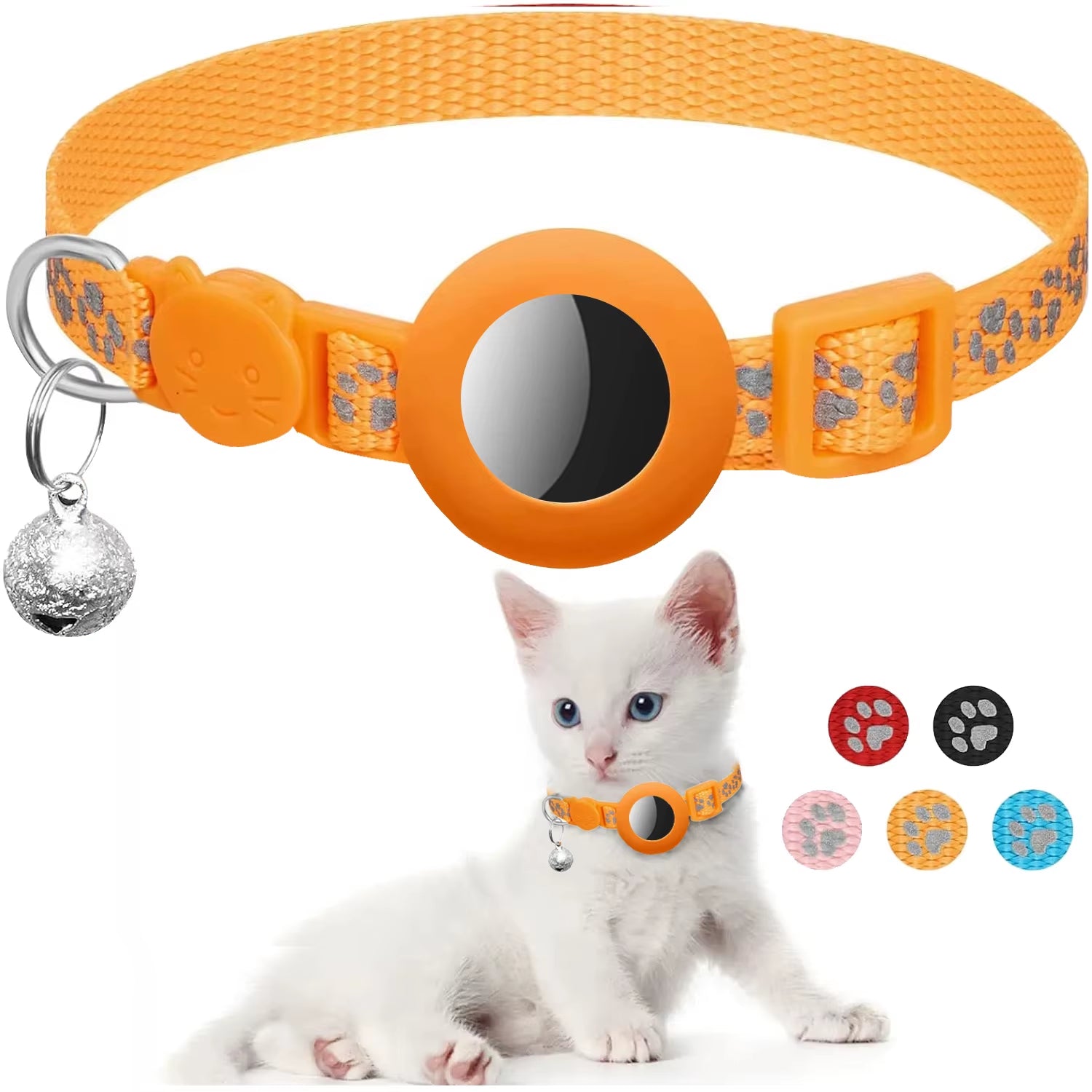 Airtag Pet Collar for Girl Boy Cats , Reflective Kitten Collar with Apple Air Tag Holder and Bell Quick Breakaway Release