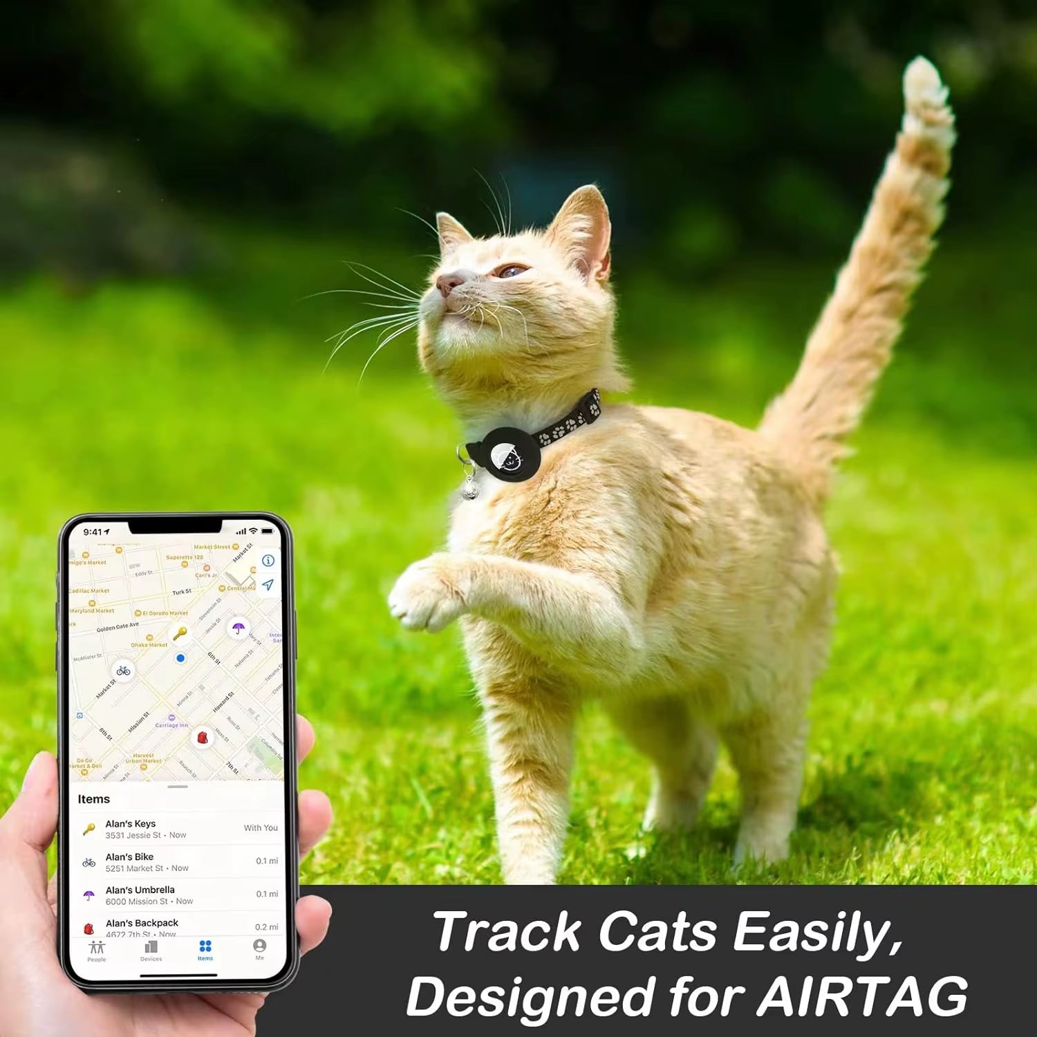Airtag Pet Collar for Girl Boy Cats , Reflective Kitten Collar with Apple Air Tag Holder and Bell Quick Breakaway Release