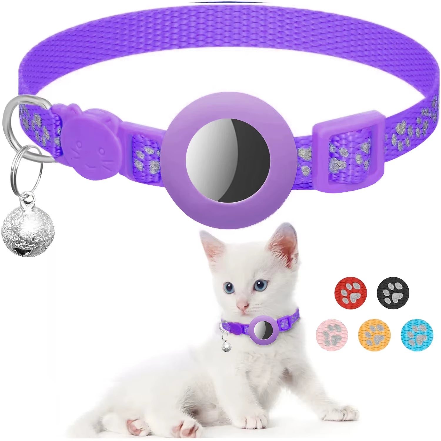 Airtag Pet Collar for Girl Boy Cats , Reflective Kitten Collar with Apple Air Tag Holder and Bell Quick Breakaway Release