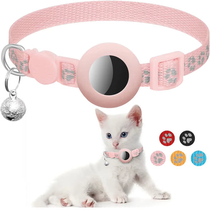 Airtag Pet Collar for Girl Boy Cats , Reflective Kitten Collar with Apple Air Tag Holder and Bell Quick Breakaway Release