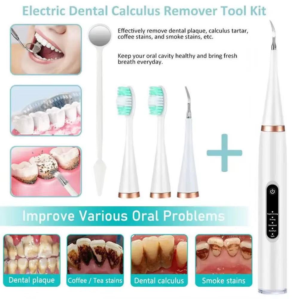 Ultrasonic Plaque Tarter Remover Kit for Teeth Dental Scaler Tooth Cleaner White