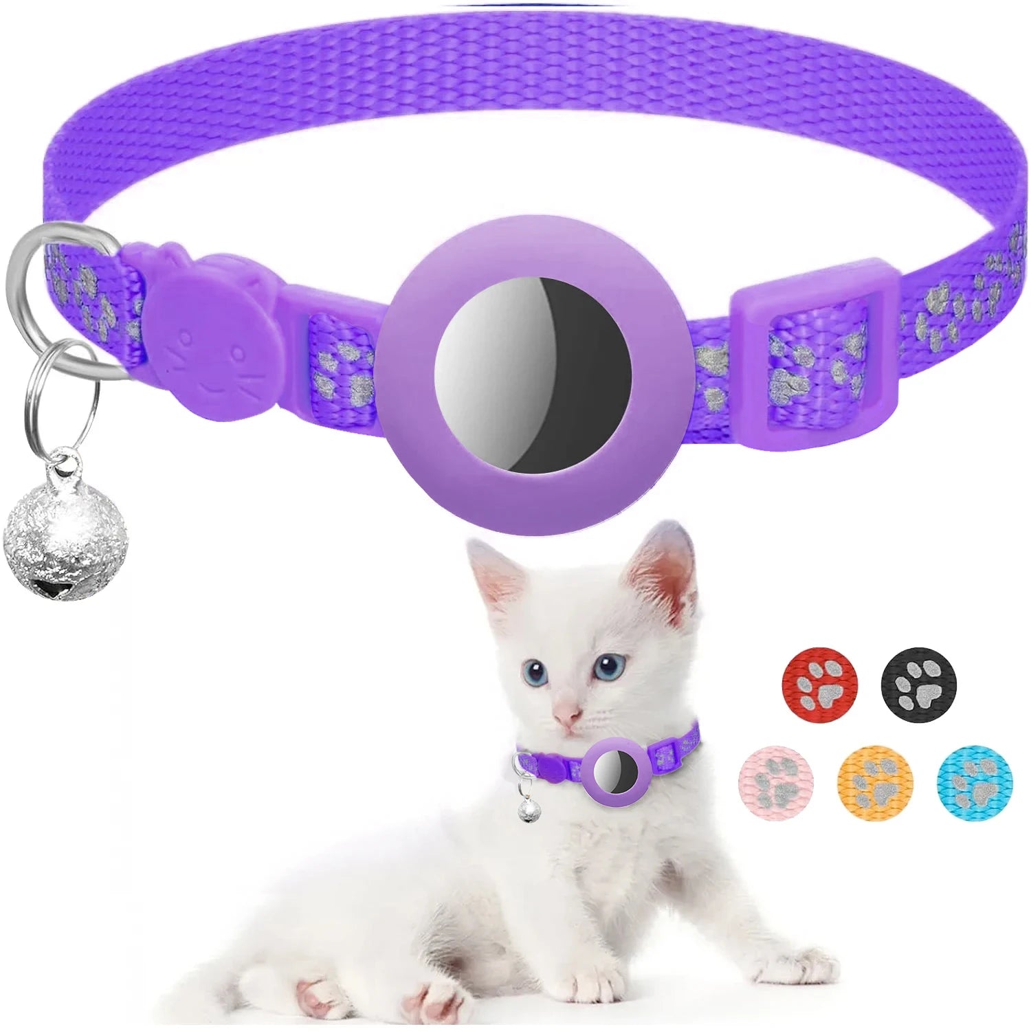 Airtag Pet Collar for Girl Boy Cats , Reflective Kitten Collar with Apple Air Tag Holder and Bell Quick Breakaway Release