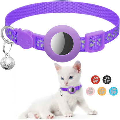 Airtag Pet Collar for Girl Boy Cats , Reflective Kitten Collar with Apple Air Tag Holder and Bell Quick Breakaway Release