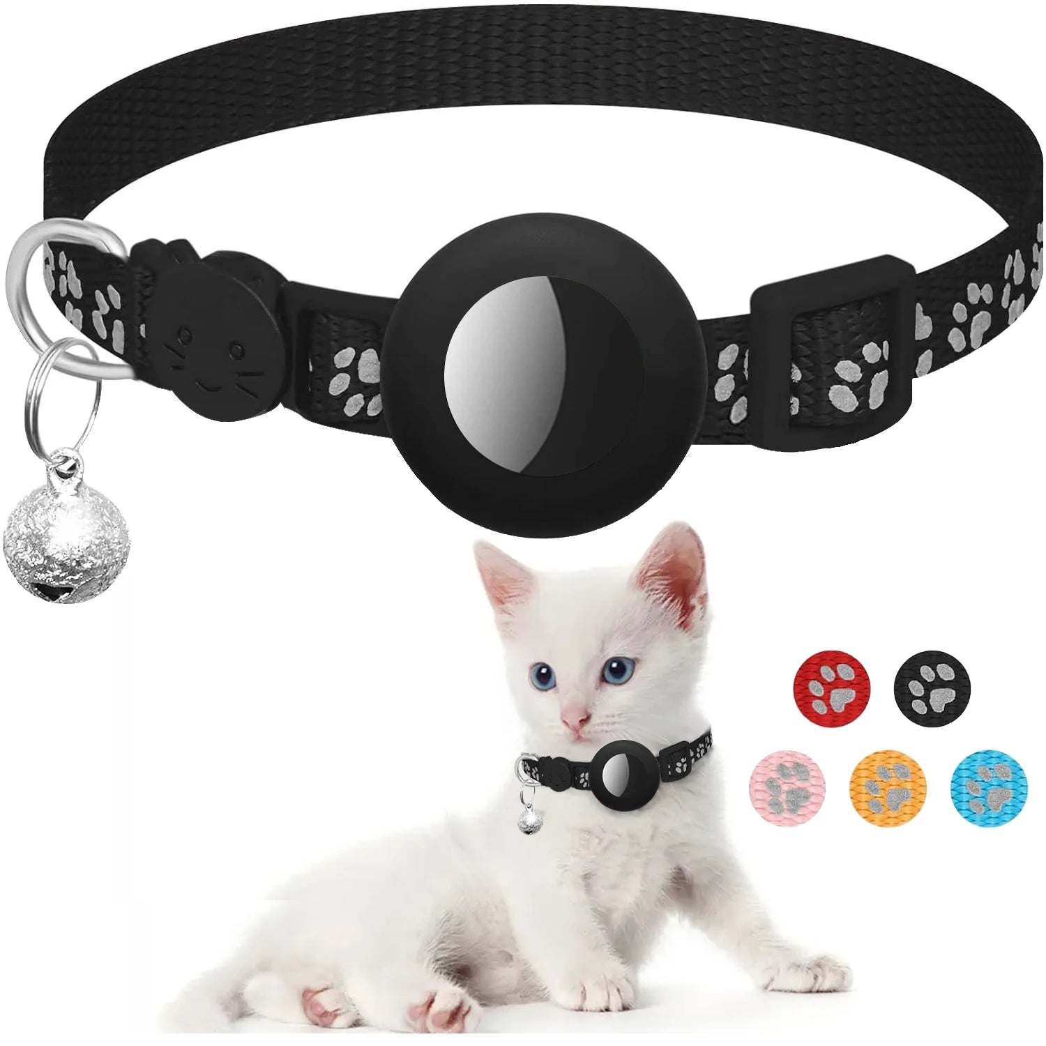 Airtag Pet Collar for Girl Boy Cats , Reflective Kitten Collar with Apple Air Tag Holder and Bell Quick Breakaway Release