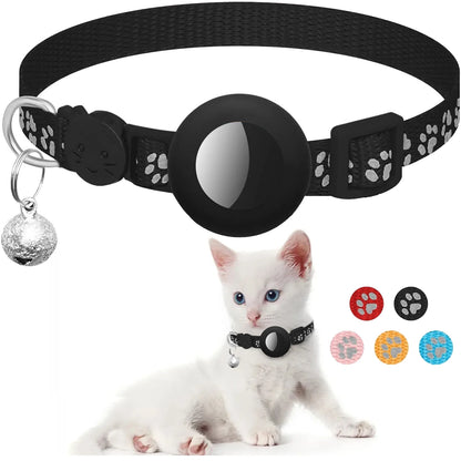 Airtag Pet Collar for Girl Boy Cats , Reflective Kitten Collar with Apple Air Tag Holder and Bell Quick Breakaway Release